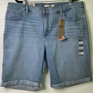 Levi's Womens Blue Shaping Bermuda Jean Shorts Mid Rise Stretch Roll Hem 20W NEW